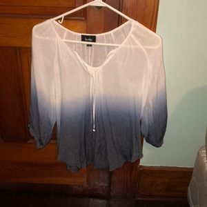 Sheer white to blue ombré shirt w/ pirate sleeves
